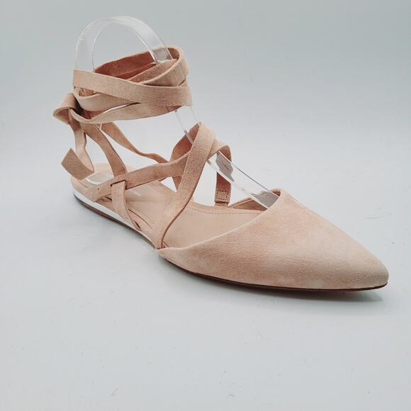 BCBGeneration Noel Cream Suede Leather Point Wrap Up Leg Ballet Flats Size 8.5B - Picture 2 of 11